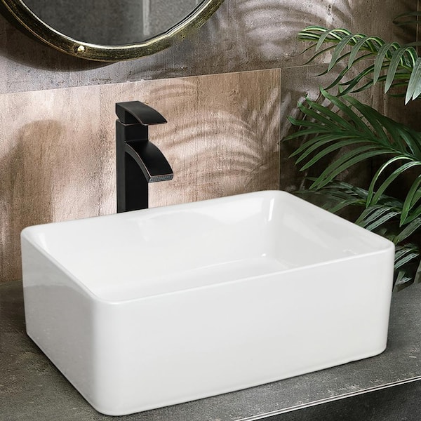 Maincraft White Ceramic Rectangular Vessel Bathroom Sink