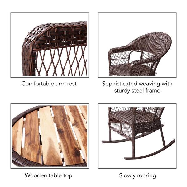 Peaktop 3 Piece Wicker Outdoor Rocking Chairs Bistro Set With Beige Cushions Pt Of0009 The Home Depot Peaktop 3 Piece Wicker Outdoor Rocking, Peaktop 3 Piece Wicker Patio Set With Cushions