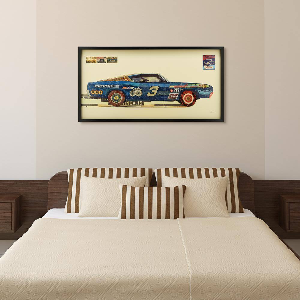 Blue Ford Torino Dimensional Collage Framed Graphic Art Under Glass
