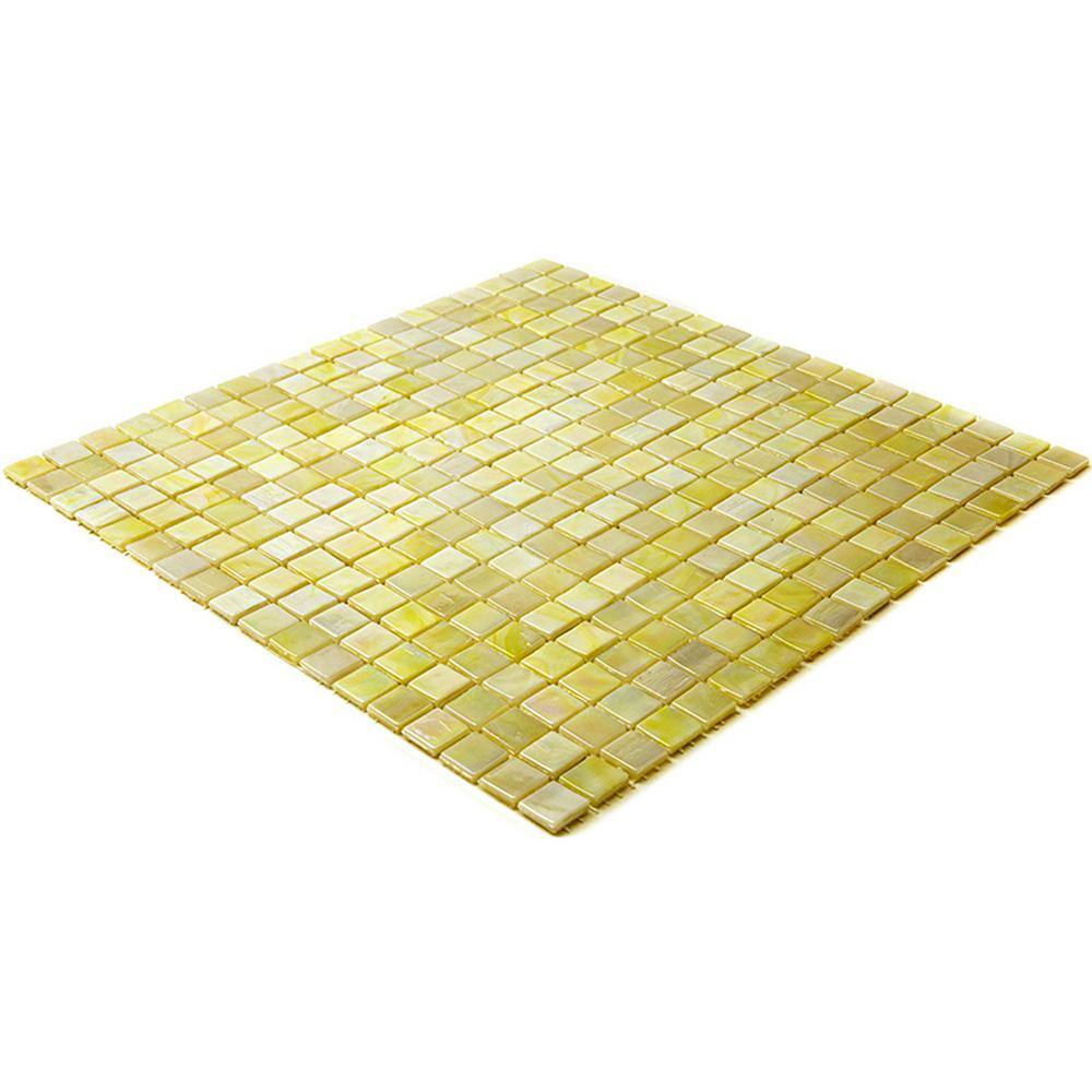 11.6" Glossy Iridescent Yellow and Gold Glass Mosaic Tile
