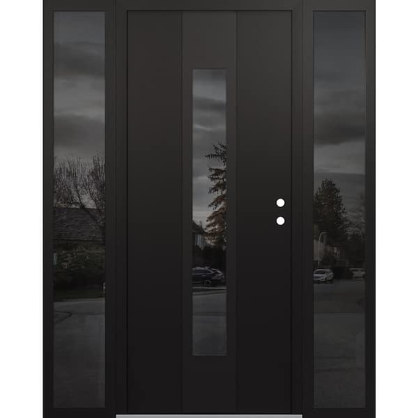 A1 68 in. x 80 in. Panel Black Left-Hand/Inswing Mirrored Glass Black/Black 2 Sidelite Steel Prehung Front Door