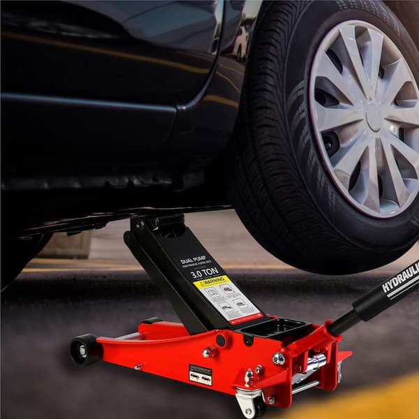 3-Ton Low-Profile Hydraulic Automatic Jack with Dual-Piston Rapid Lift Pump, Lift Range 3.3 in. to 19.7 in.