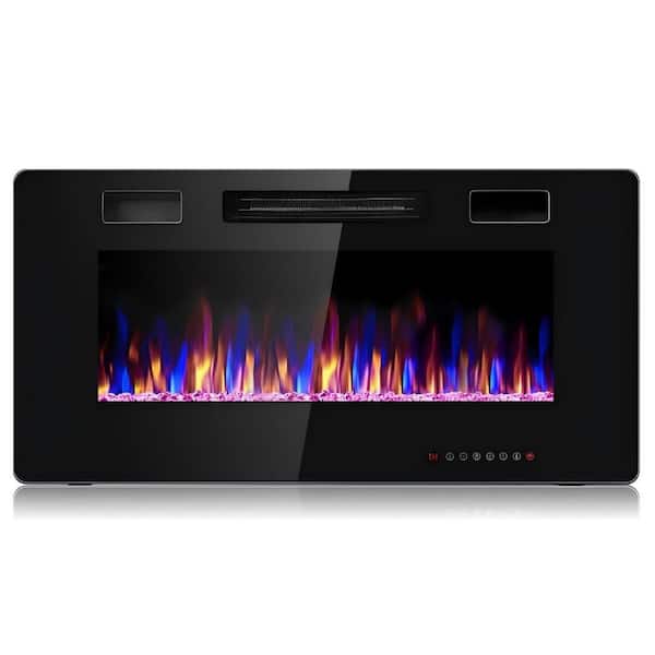 36 in. Wall Mount / Recessed Ultra Thin Electric Fireplace Heater in Black with Remote and Glass Appearance