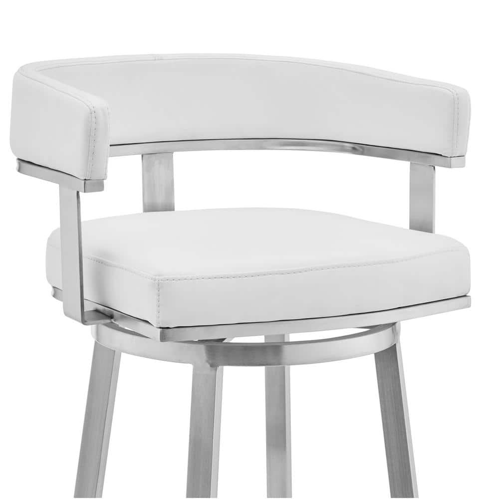 Contemporary 30" White Faux Leather Metal Swivel Bar Stool