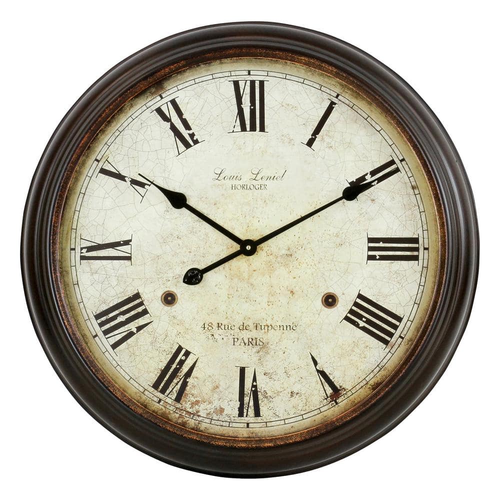 Aspire Home Accents Emmaline Distressed Brown Round Wall Clock 4202 The Home Depot