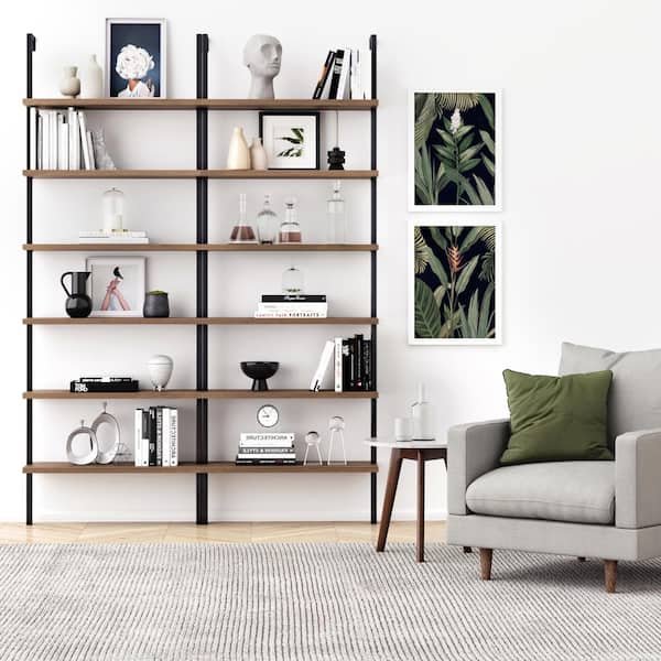 Nathan James Theo 85 In Matte Black, Wall Bookcase With Ladder