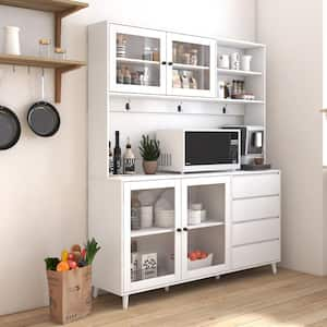 63 in. W Large Kitchen Hutch Cabinet Freestanding Pantry Cabinets Storage Kitchen Cupboard with Microwave Shelf in White