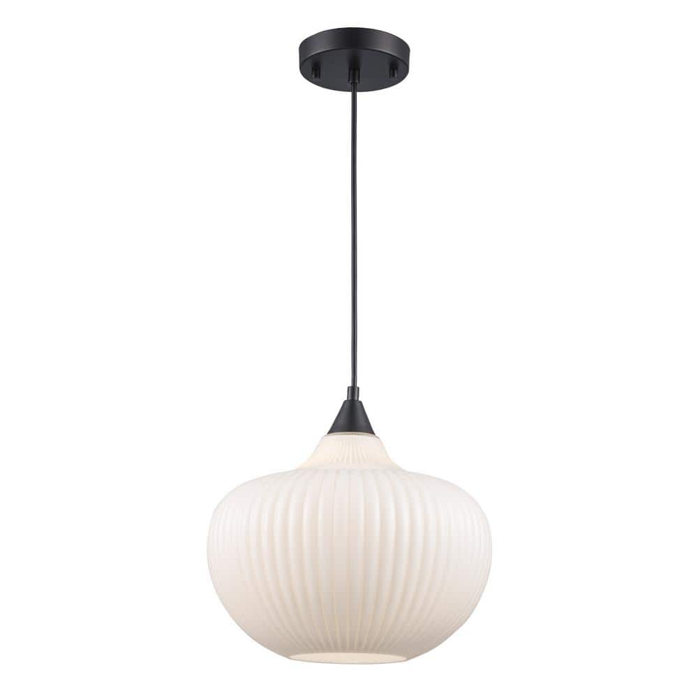 Bel Air Lighting Aristo 1-Light Black Globe Hanging Kitchen Pendant Light with Frosted Glass Shade