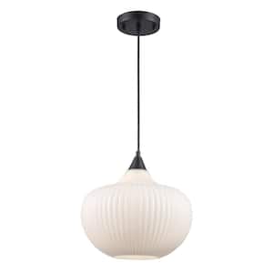 Aristo 1-Light Black Pendant Light Fixture with Frosted Glass Shade