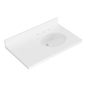 37 in. W x 22 in. D in Pure White Quartz with 1.5 in Thick Milter Edge with White Round Single Sink Vanity Top in White