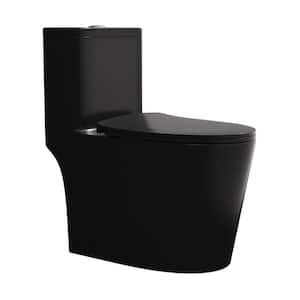 1-Piece 1.1/1.6 GPF Dual Flush Elongated Toilet in Matte Black Seat Included