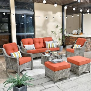 Verona Grey 5-Piece Wicker Modern Outdoor Patio Conversation Sofa Seating Set with Red Cushions