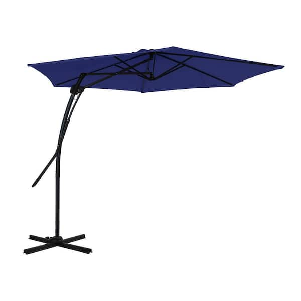 Clihome 10 ft. Cantilever Patio Umbrella in Navy Blue w/ 360° Rotation, 6-Rib Frame, UV and Water-Resistant, Cross Base Included