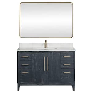 Gara 48 in.W x 22 in.D x 33.9 in.H Single Sink Bath Vanity in Blue with White Grain Composite Stone Top and Mirror