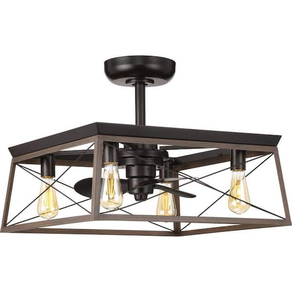 Progress Lighting Briarwood 22 in. Antique Bronze 3-Blade AC Motor Farmhouse Ceiling Fan with Four Lights and Remote Control