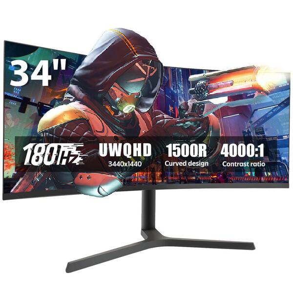 Vrbgify 34 Inch Curved Gaming Monitor with 180Hz Refresh Rate, UWQHD ...