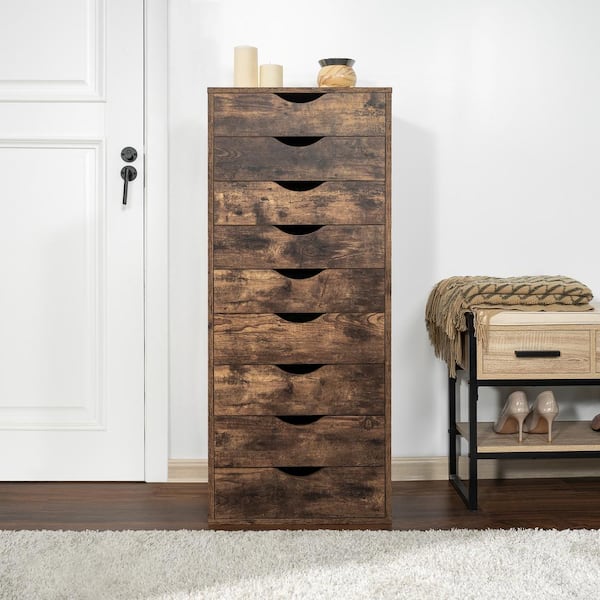 HOMESTOCK Rustic Brown, 9-Drawer with Shelf, Office File Storage Cabinets for Home Office