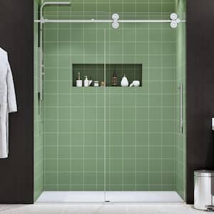 60 in. W x 76 in. H Sliding Frameless Shower Door in Bright Chrome Finish with Clear Glass