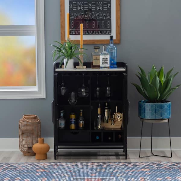 Black mini bar online cabinet