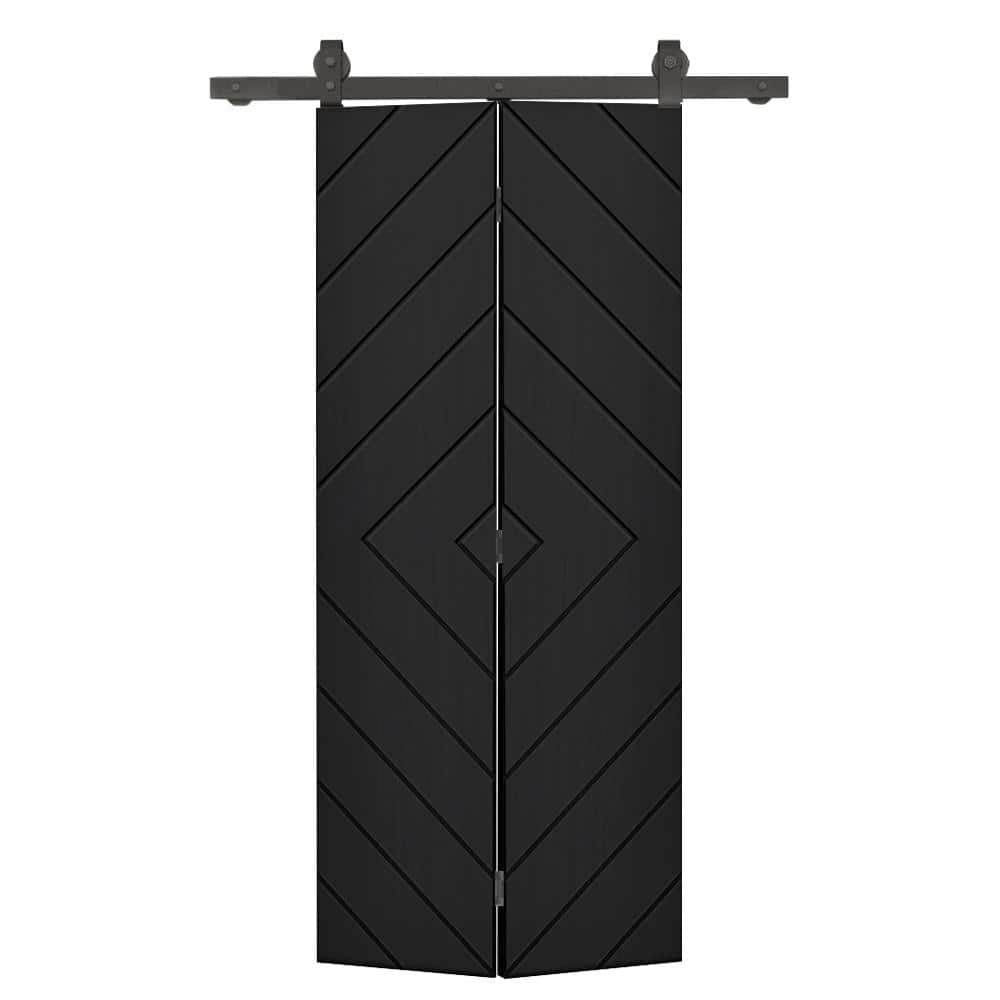 CALHOME Diamond 24 in. x 80 in. Black Painted MDF Modern Bi-Fold Barn ...