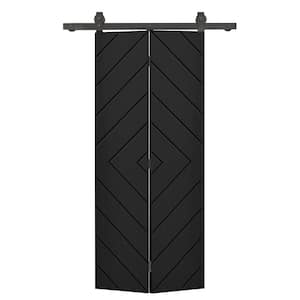 Diamond 28 in. x 84 in. Hollow Core Black Painted MDF Composite Bi-Fold Barn Door with Sliding Hardware Kit