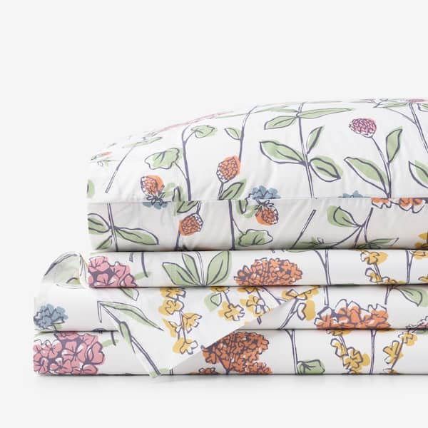 Company Cotton Garden Mirage Percale White Multi Queen Sheet Set