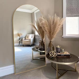 24 in. W x 71 in. H Oversized Modern Arch Wood Full Length Gold Wall Mounted Standing Mirror Floor Mirror