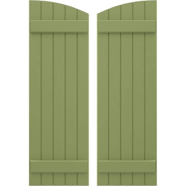 Ekena Millwork 17-1/2-in W x 39-in H Americraft Exterior Real Wood Joined Board and Batten Shutters w/Elliptical Top Moss Green