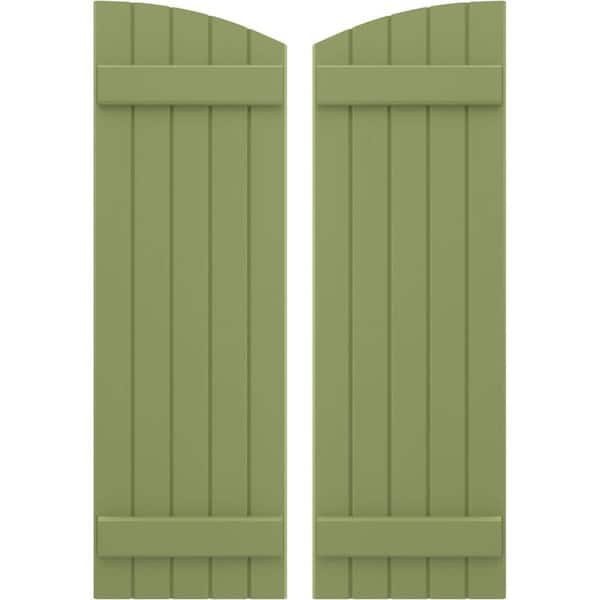 Ekena Millwork 17-1/2 in. W x 78 in. H Americraft Exterior Real Wood Joined Board and Batten Shutters with Elliptical Top in Moss Green