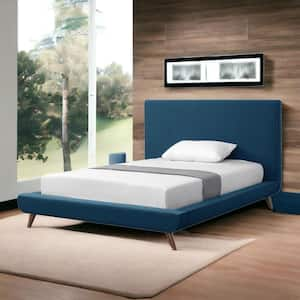 Blue Wood Frame Full Panel Bed with Upholstered