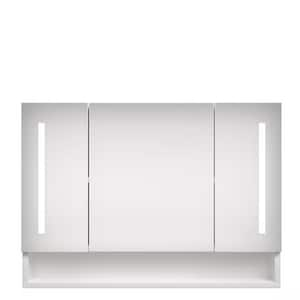 39.37 in. W x 27.56 in. H White Rectangular Aluminum Bathroom Medicine Cabinet with Mirror and LED Lights