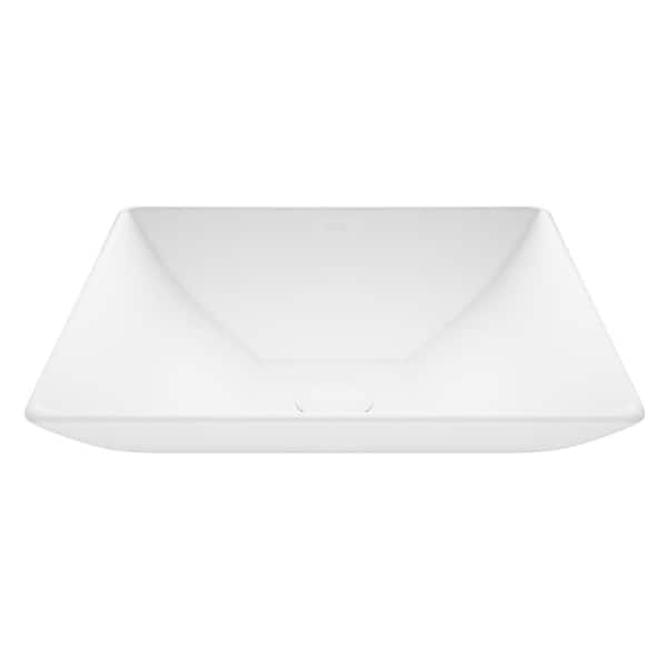 Hibiscus Modern White Matte Stone 16 in. L x 16 in. W x 5 in. H Square Vessel Bathroom Sink