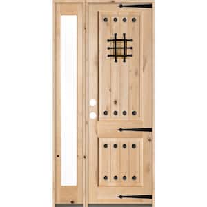 44 in. x 96 in. Mediterranean Alder Sq Clear Low-E Unfinished Wood Right-Hand Prehung Front Door with Left Full Sidelite