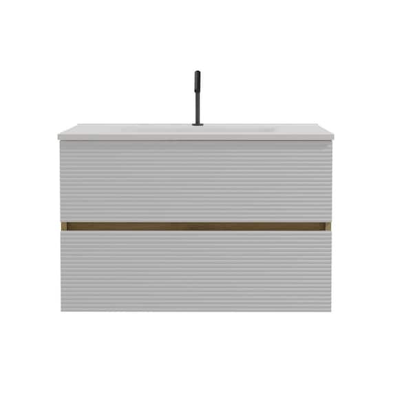 Glory 30 in. Single Sink Wall Mounted Oak with Matt White Panel Bath Vanity with White Integrated Ceramic Top Sink