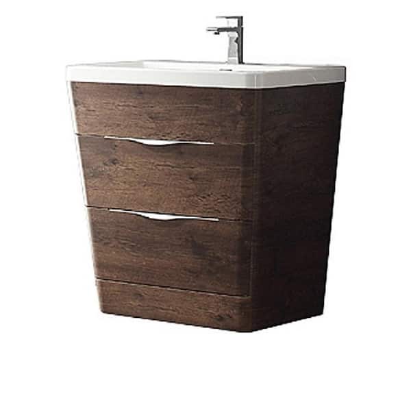 Fresca Milano 32 in. Vanity in Rosewood with Acrylic Vanity Top in White