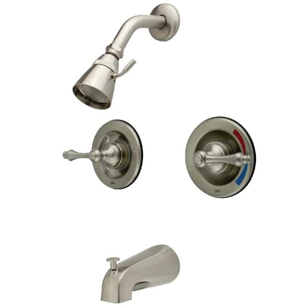 Kingston Brass Vintage Double Handle 1-Spray Tub and Shower Faucet 2 GPM with Corrosion Resistant in. Brushed Nickel