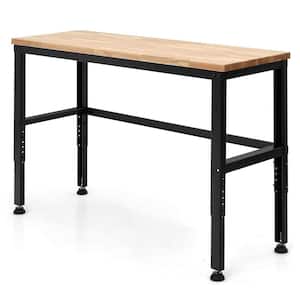 4.5 ft. Adjustable Height Oak Wood Top Workbench in Black for Garage, Heavy-Duty Work Table Workstation