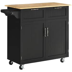 Black Kitchen Cart with Drawers Shelf Spice Rack Wheels