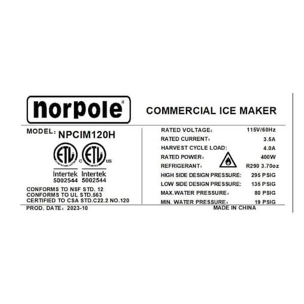 Norpole 120 lbs. Freestanding Commercial Ice Maker in