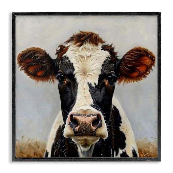 Stoic Cow Gaze Portrait by LSR Design Studio Black Framed Animal Giclee Art Print 12 in. x 12 in.