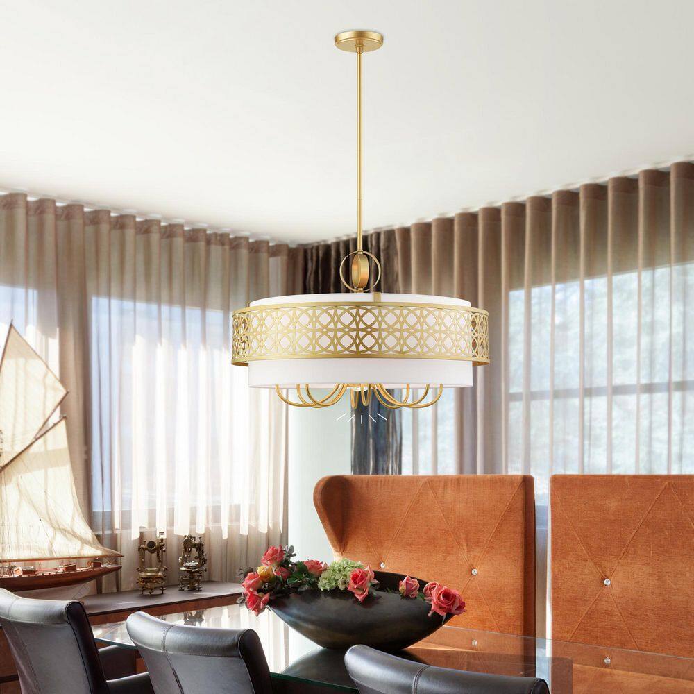 Gold Steel Drum Shade Art Deco Chandelier Light
