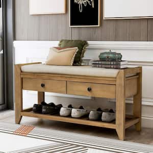 Entryway Brown Storage Bench with Cushioned Seat, Drawers and Shoe Rack 19.8 in. H x 39 in. W x 14 in. D