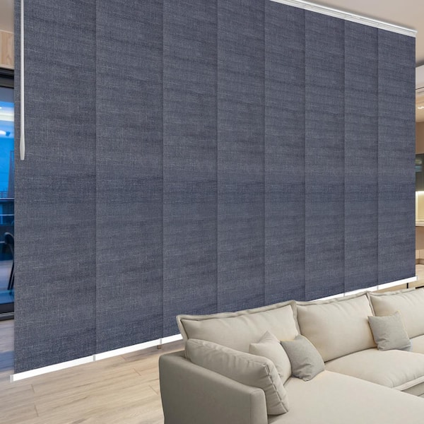 EMOH Midnight Blue 130 in. - 175 in. W x 94 in. L Adjustable 8- Panel White Double Rail Panel Track with 23.5 in. Slates