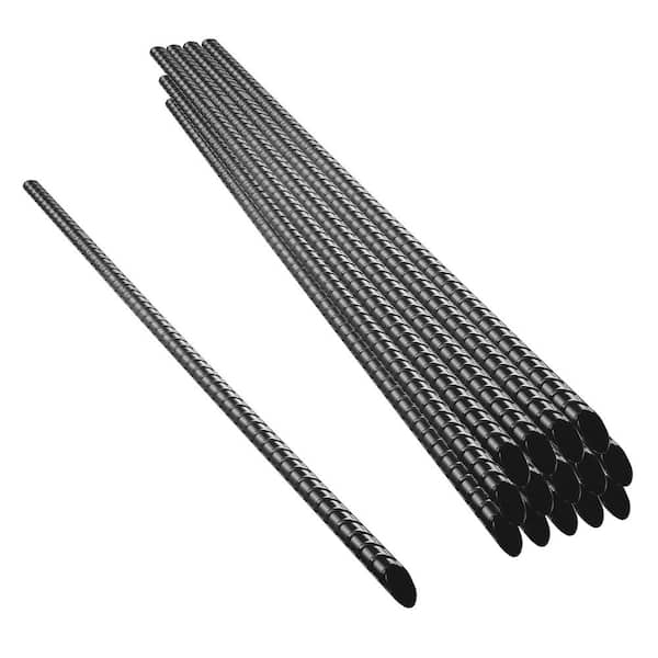 Angel Sar 3/8 in. x 3/8 in. x 15 in. Heavy Duty Ground Rebar with Chisel Point End, Black Powder Coated for Construction (16-Pack)