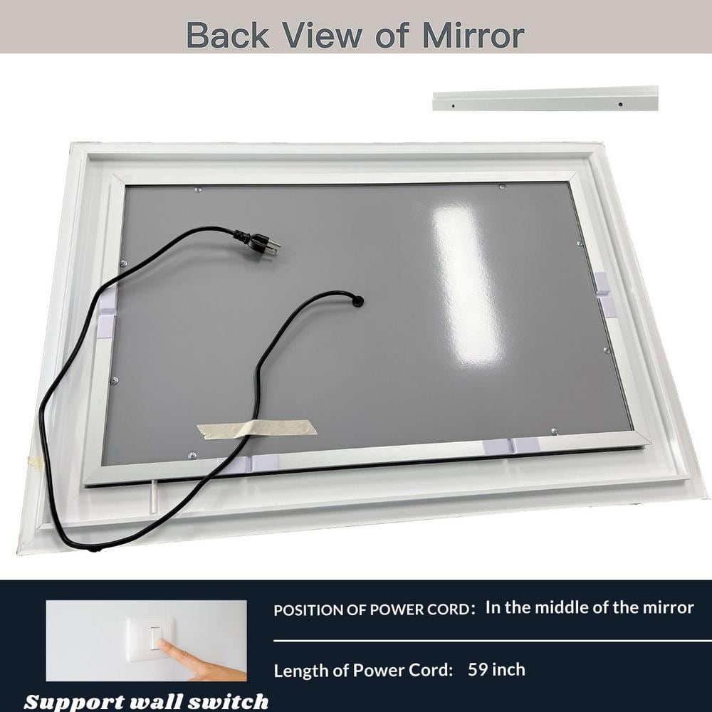 24x32 Inch Black Aluminum LED Vanity Mirror with Anti-Fog