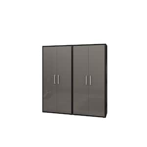 Eiffel 35.43 in. W x 73.43 in. H x 17.72 in. D 4-Shelf Freestanding Cabinet in Black and Grey (Set of 2)