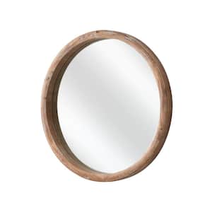 Rustic 30.75 in. Round Medium Wood Framed Accent Wall Mirror