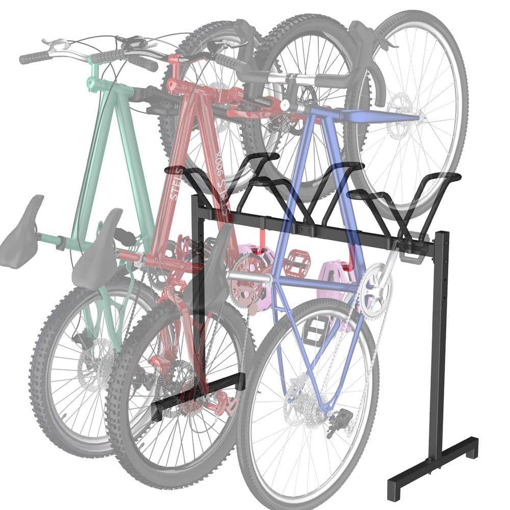 3 Bikes Floor Bike Stand, Bike Parking Rack Garage Bike Storage Stand - View #6