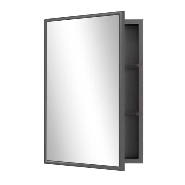 HBEZON 20 in. W x 30 in. H Rectangular Aluminum Alloy Surface Mount Medicine Cabinet with Mirror, Interior Magnifier, Grey