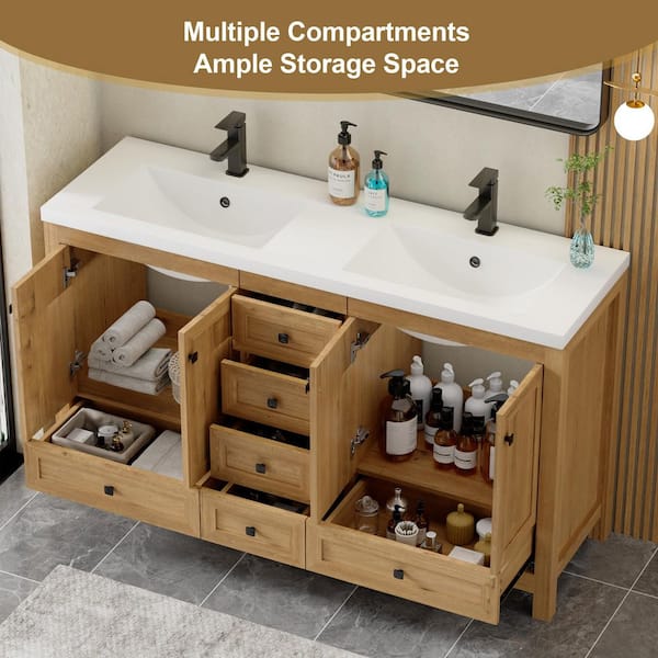 eclife 60 in. W x 18 in. D x 34 in. H Double Sinks Freestanding